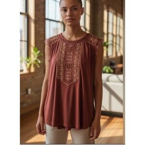 Anthropologie Feather Bone Embroidered Studded Boho Tank Top S